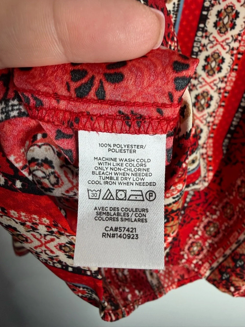 LOFT Red Multi-Pattern Long Sleeve Mock Neck Blouse
